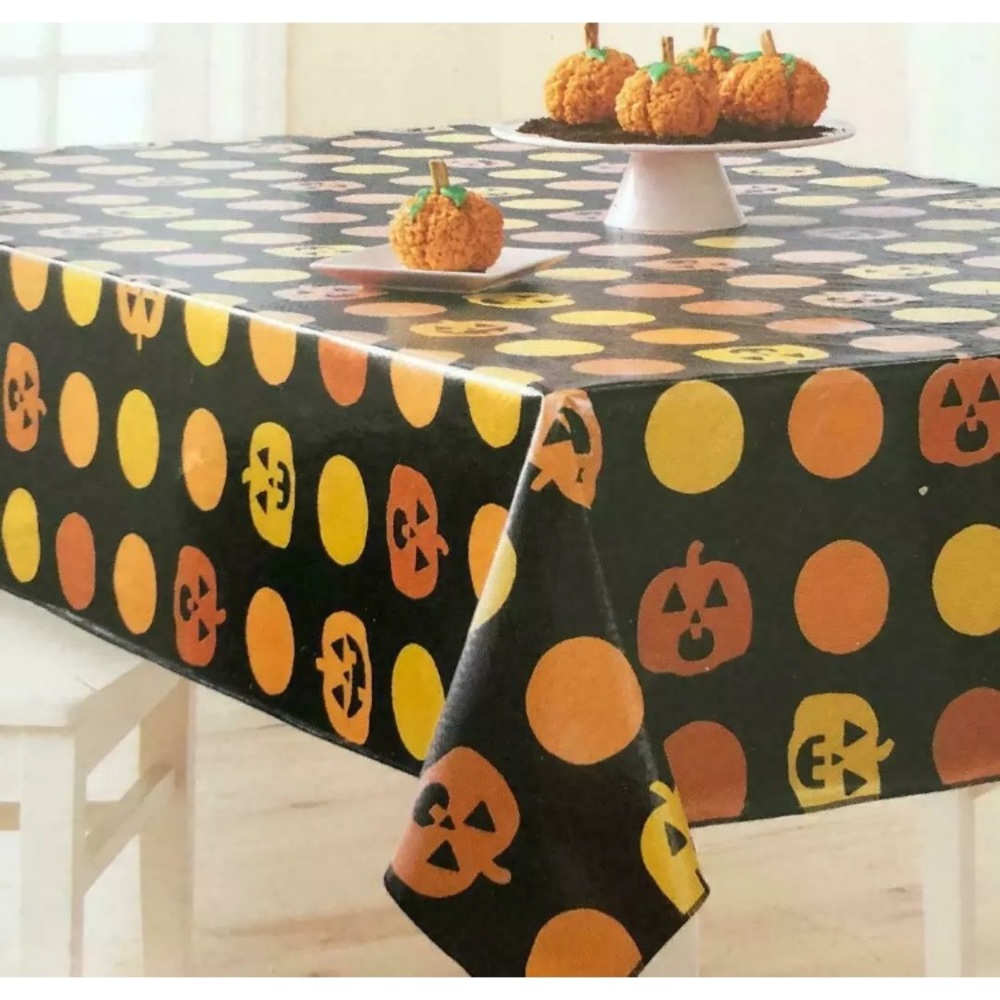 Pumpkins & Circles Vinyl Halloween TABLECLOTH